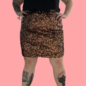 Orange Gold & Brown Sequins Skirt - XL